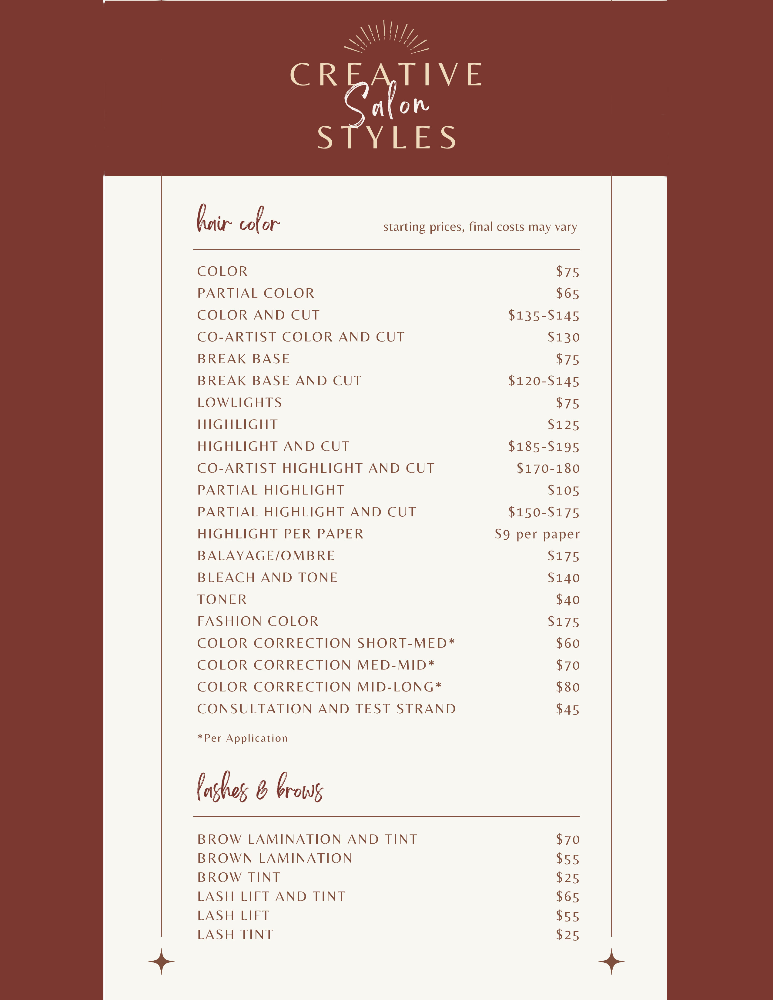 Hair Color and Lashes & Brows